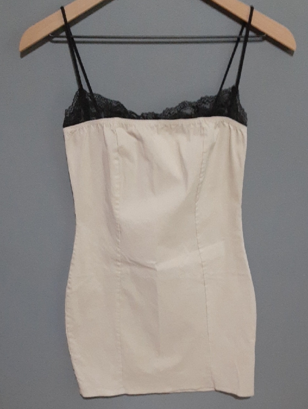 PrettyLittleThing Cream Mini Dress with Black Lace Trim